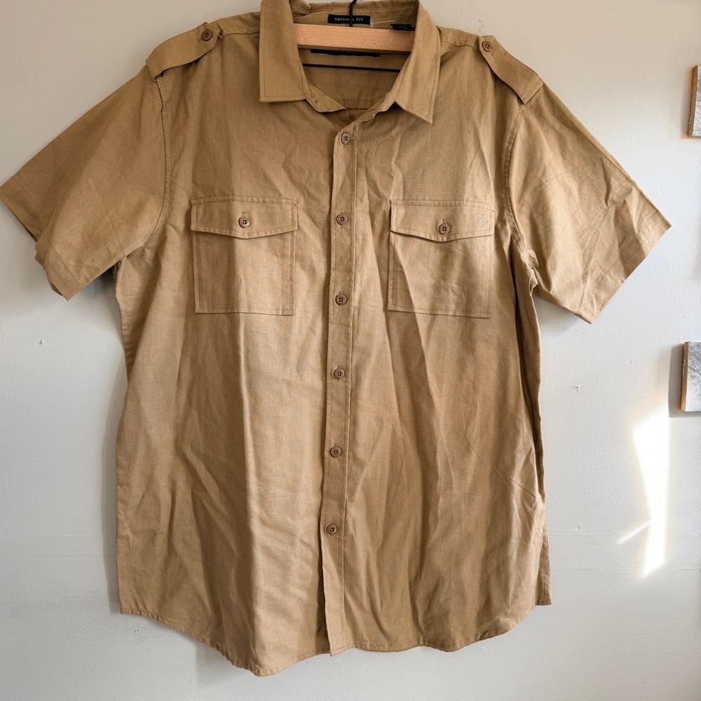 Sean John Men's Brown Short Sleeve original fit linen and cotton size XXL